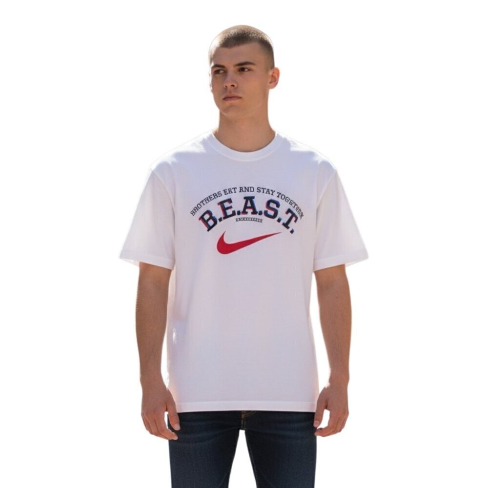 Nike Mens BEAST Brothers Eat and Stay Shirt~Size M~White Dri Fit Tee L10 02